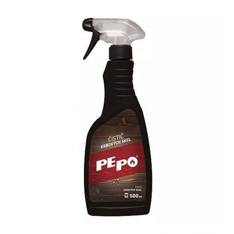 PE-PO čistič krbových skiel je vysokoúčinný prostriedok na odmasťovanie a čistenie krbov a krbových skiel 500 ml